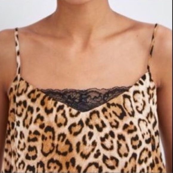 ZARA TRF Collection Leopard + Lace Camisole Tank Top, Medium - Picture 1 of 7